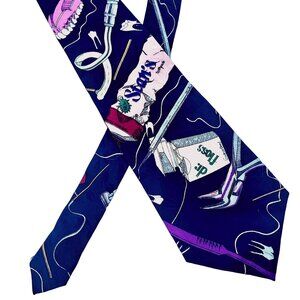 Vintage Nicole Miller 1992 Tie Novelty Graphic Print Teeth Dentist Wide Funny